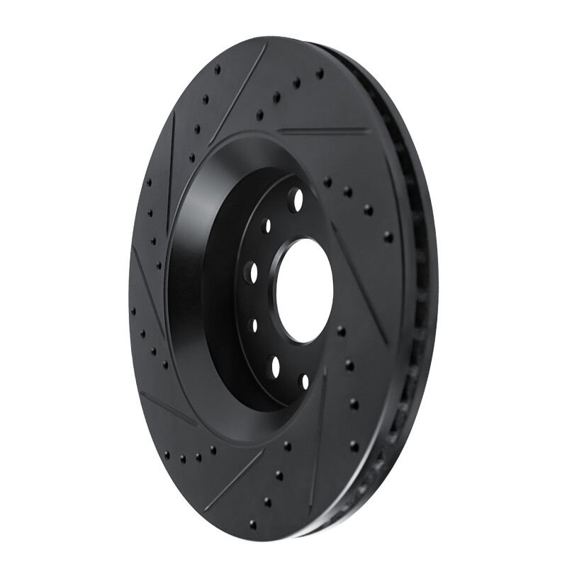 Jeep Gladiator Brake Rotor (1) - Front Right - R1 Concepts - Drilled & Slotted - Black - `18-`25